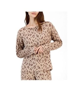 NEW-Jenni 2Pc Brown Space dye Leopard Print,Rib-Knit,Cozy, Super Soft Pajama Set